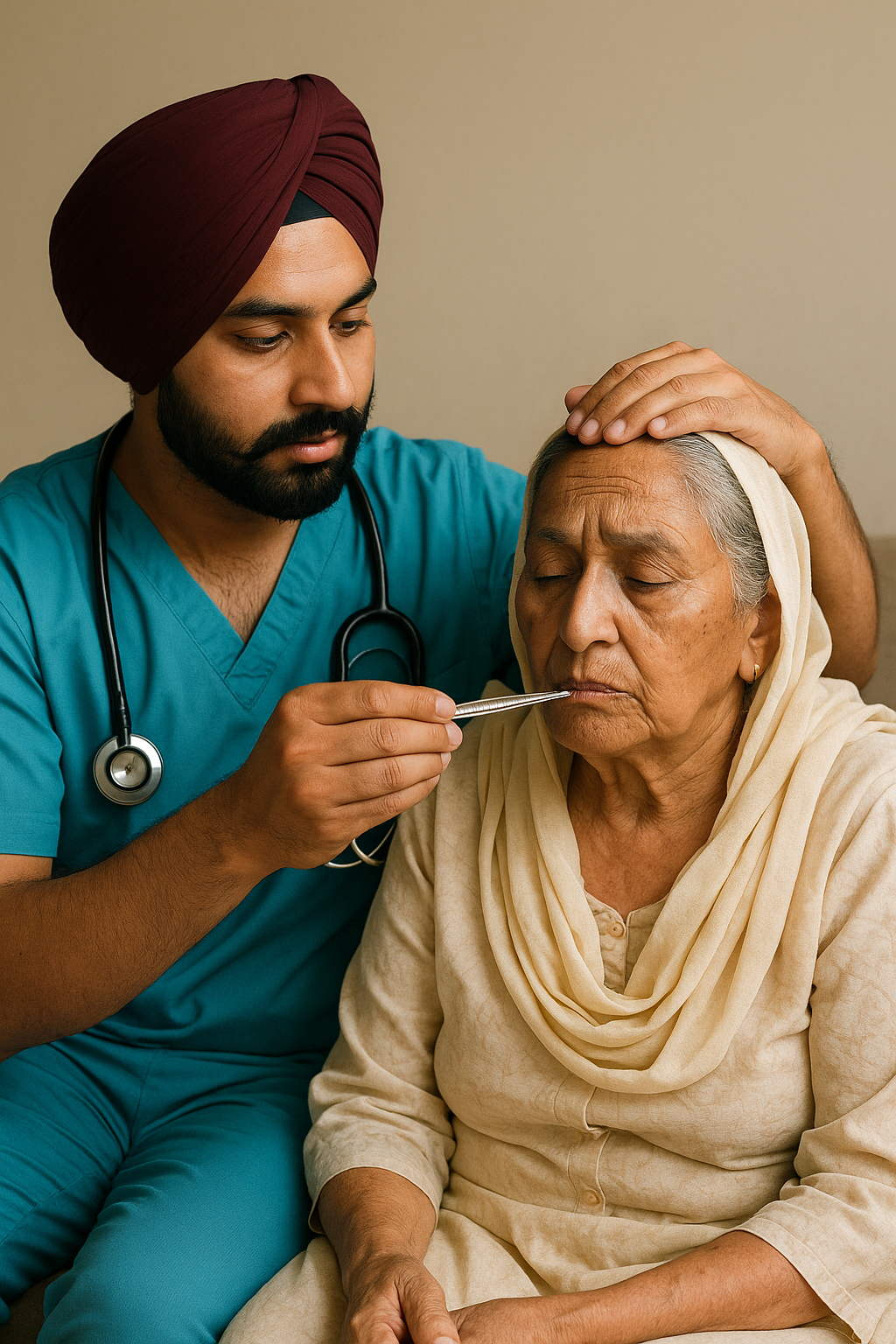 Happy caregiver and patient